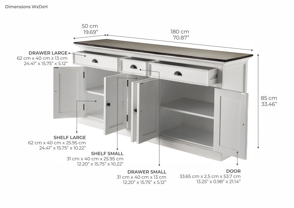 Buffet with 3 Drawers and 5 Doors - White Distress & Deep Brown