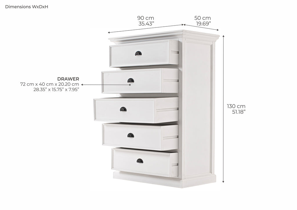 Halifax Tall Chest of Drawers - White