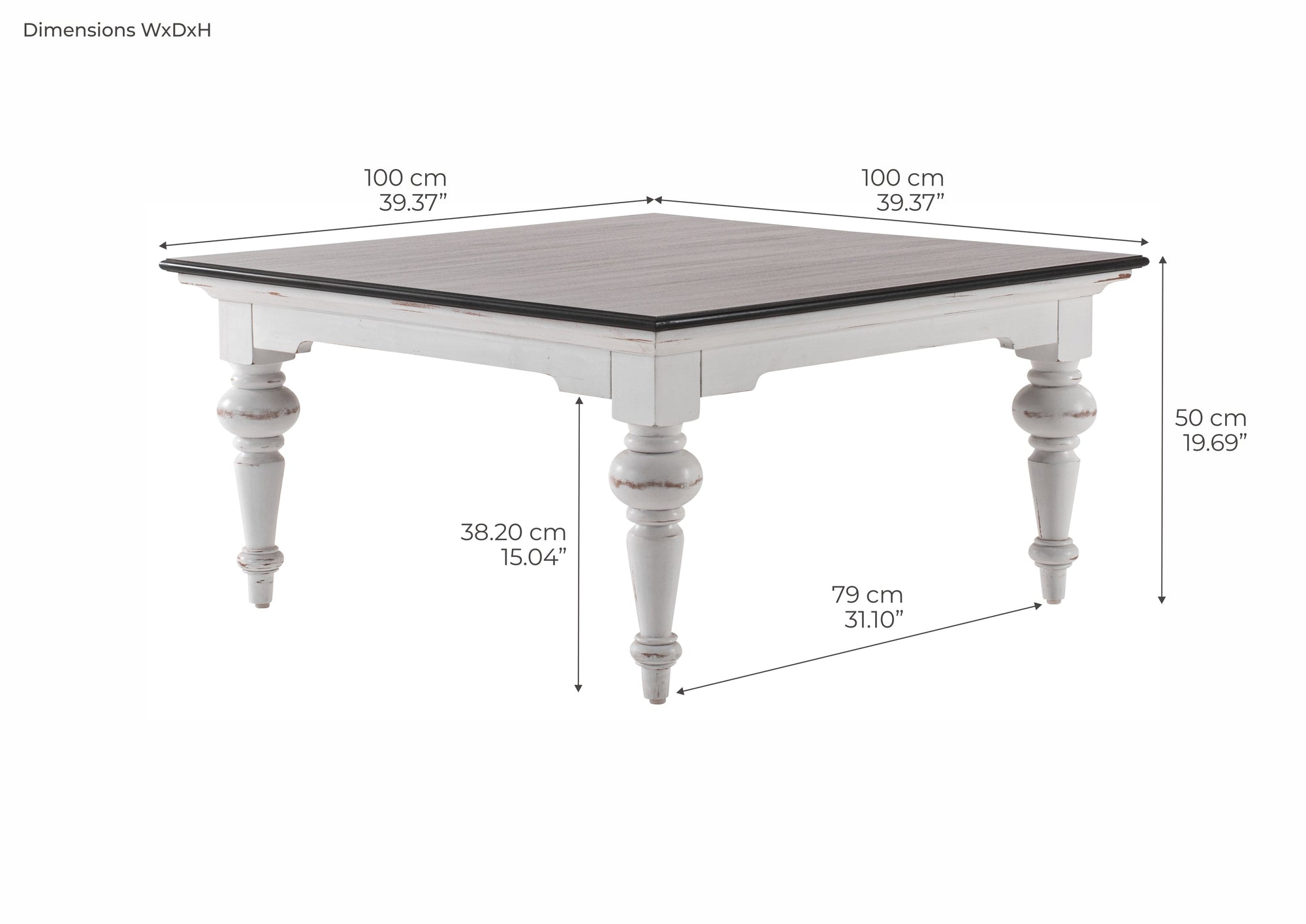 Provence Square Coffee Table - White with Dark Brown Top