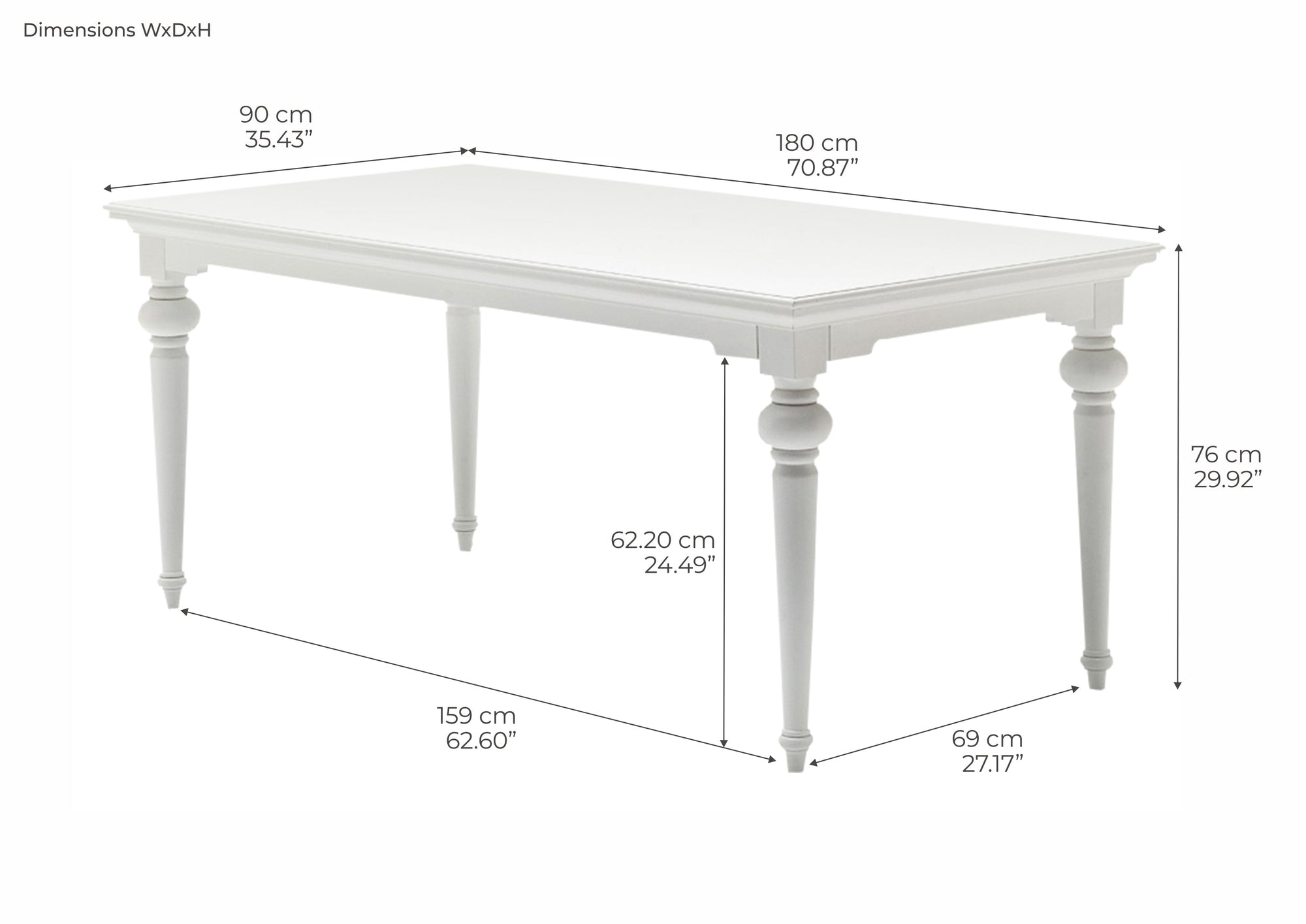 Provence Dining Table 180cm - White